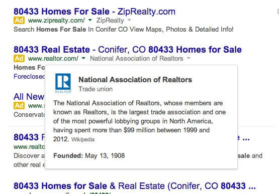 Google Ads Info Box from Knowledge Graph